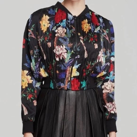 Alice + Olivia Floral Pleated Silk Bomber Jacket size medium - Picture 1 of 5